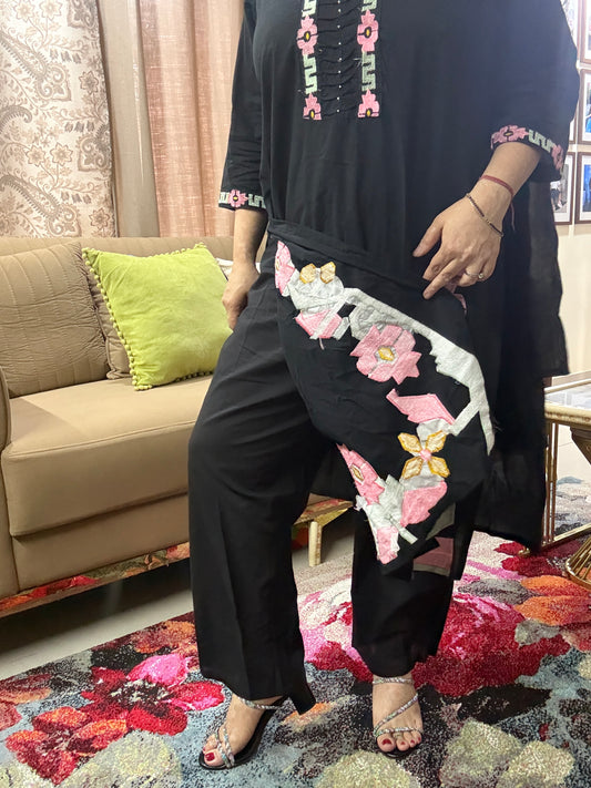 Black Petal Embroidered Suit