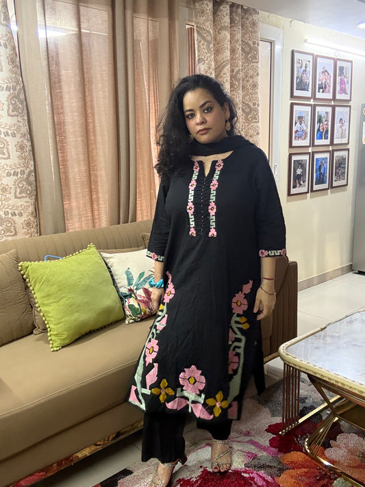 Black Petal Embroidered Suit