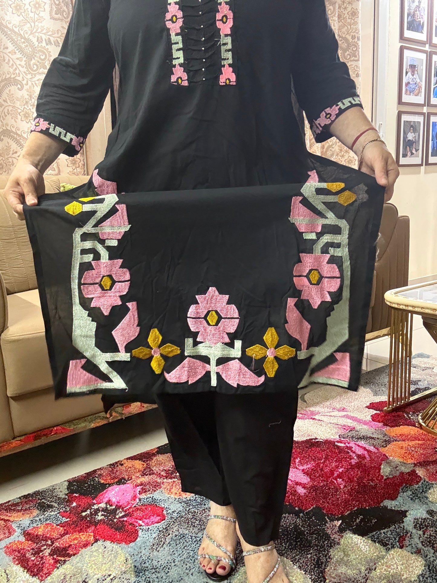 Black Petal Embroidered Suit