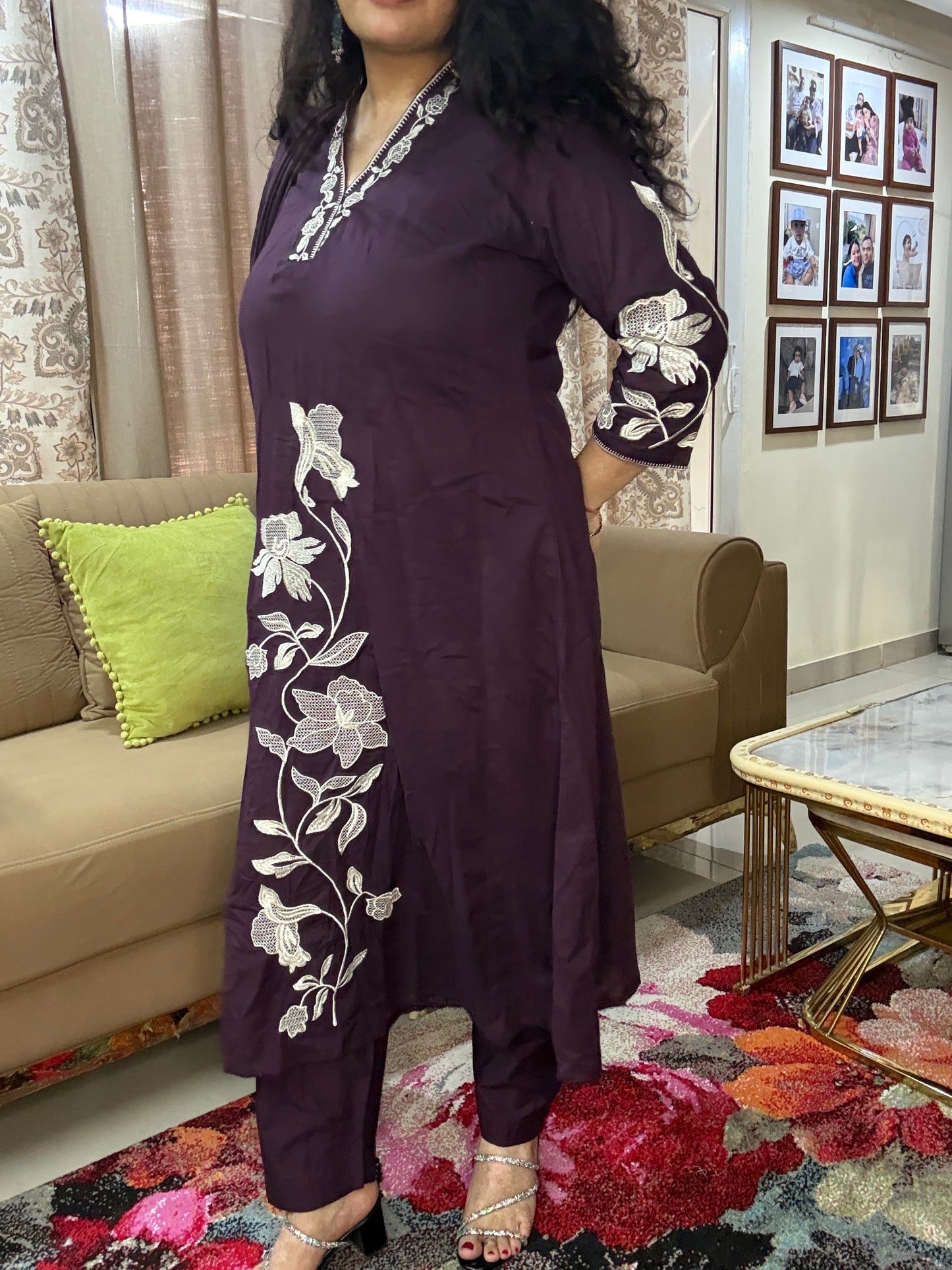 Plum Elegance Floral Embroidered Suit Set